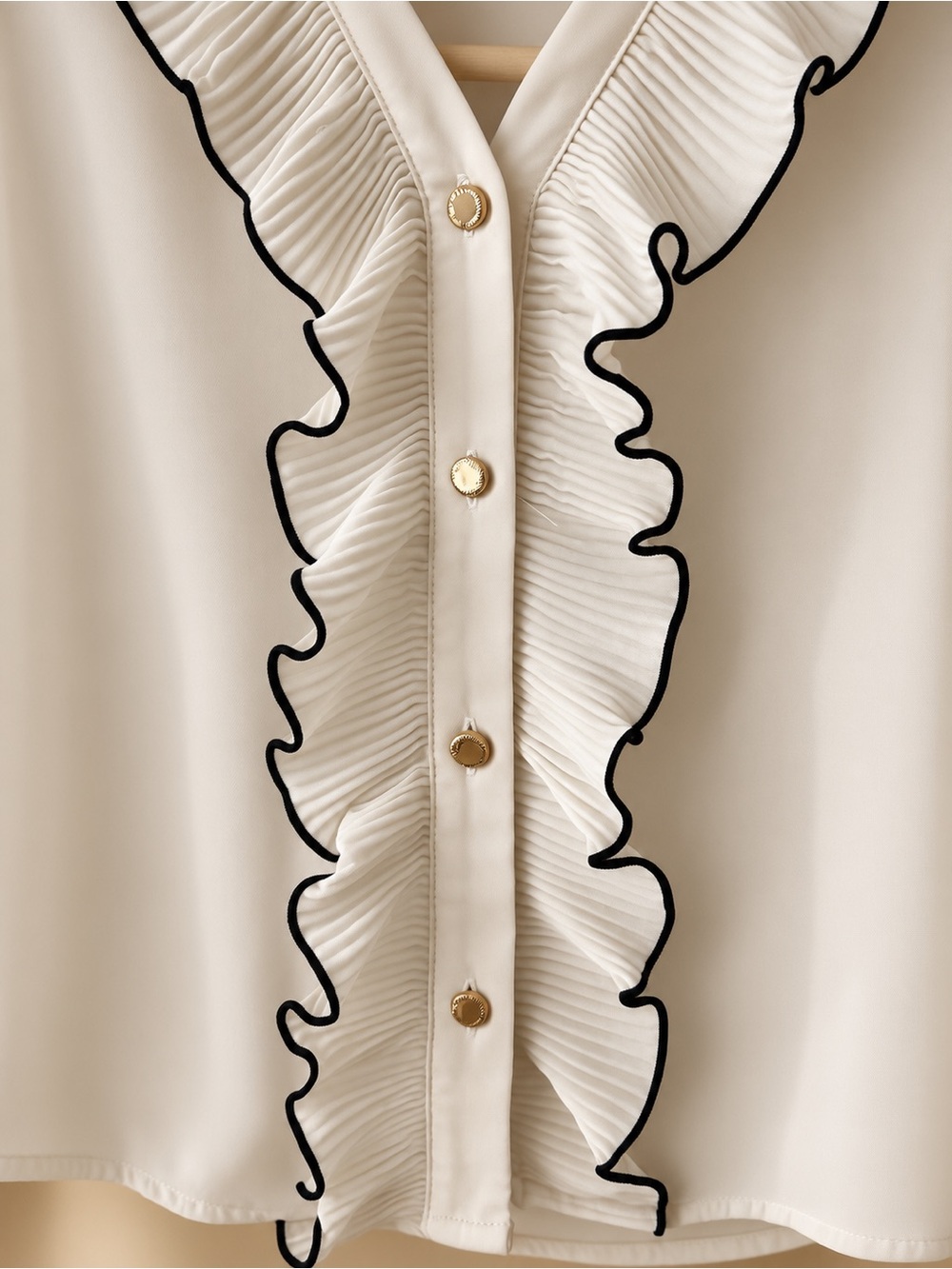 Zara Cream Ruffle-Trim Button-Front Blouse - Picture 2 of 4